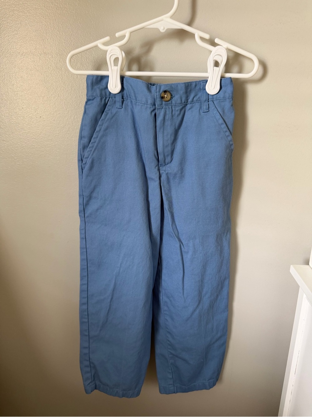 Boys Blue Cotton Chino Pants Size 5 Solid Casual Button Closure Elastic Waist